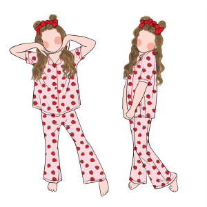 Good Quality Wholesale Custom Girls Short Sleeves Buttons up Pajamas Set Flare Pants Sleepwear for Kids Children