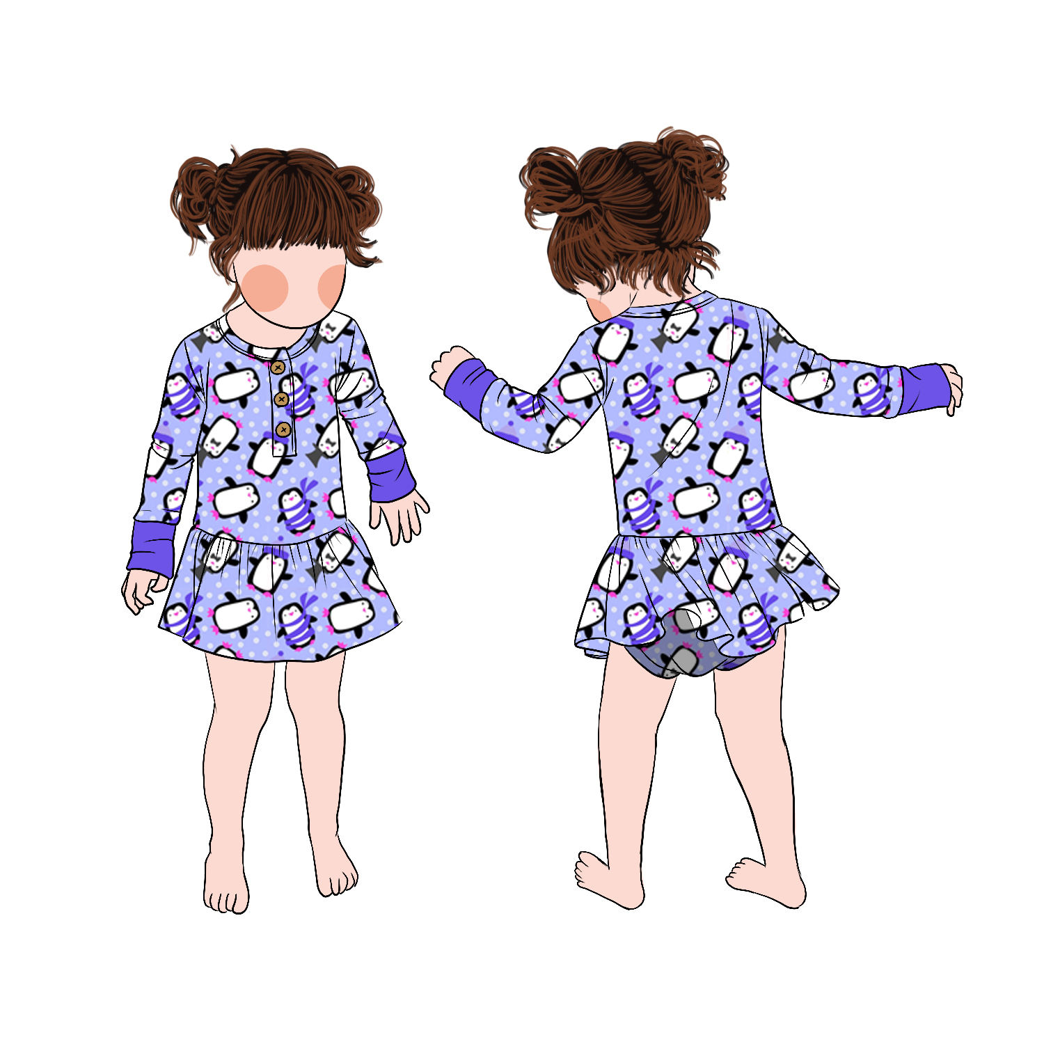 Boutique Girl Long Sleeves Brushed Milk Protein Fiber Girl Twirl Romper Skirt Romper Shorts With Snap Buttons