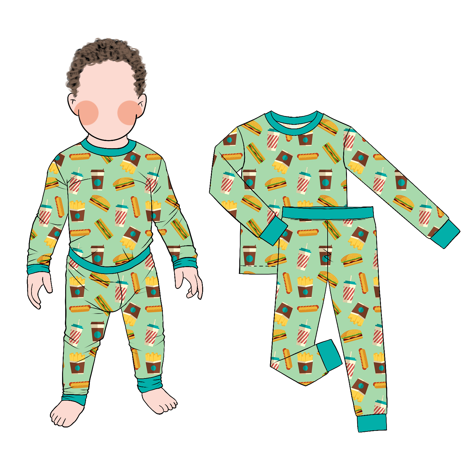 Good Quality Long Sleeve and Pants Two-piece Pajamas Spring Autumn 2pc Set with Buttons Kids Pajamas - Image 2