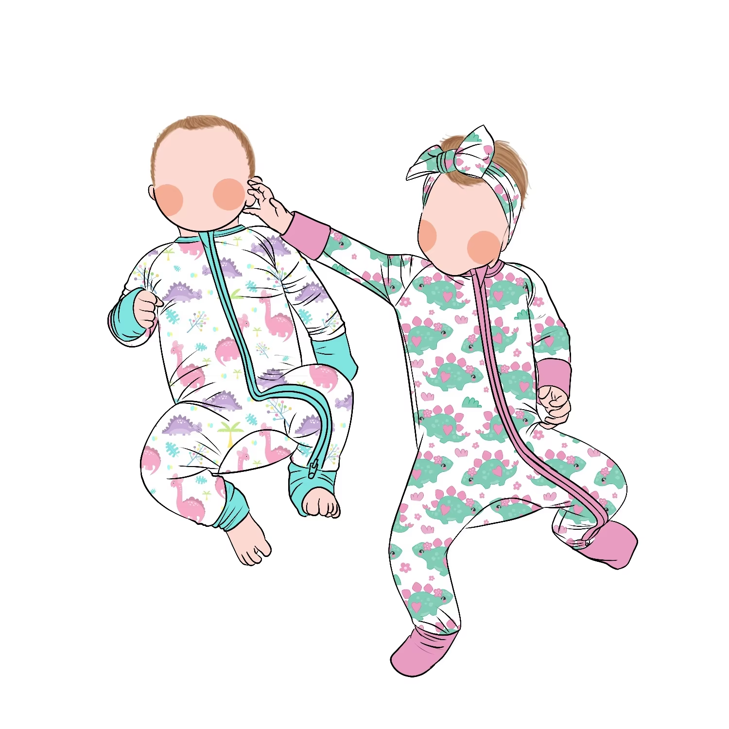 Wholesale Custom Bamboo Long Sleeve Zipper Romper for Baby Kids Autumn Casual Pajamas with Matching Color Print - Image 4