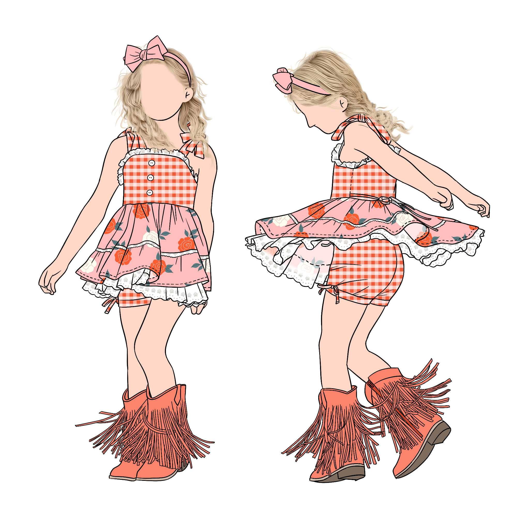 Custom Fashion Boutique Summer Girls Lace Trim Tunic Set With Plaid Shorts for Children and Kids - Image 4