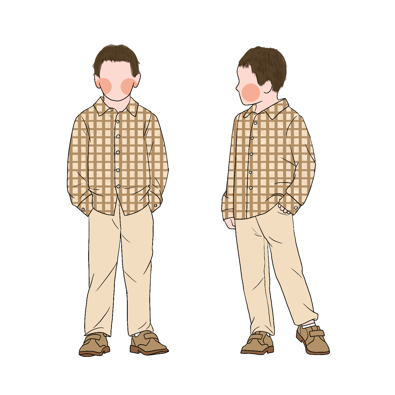 Gingham Design Fall Polo Neck Kids Two Piece Plaid Shirt and Pants Baby Clothes Sets Boys Outfit - Image 2