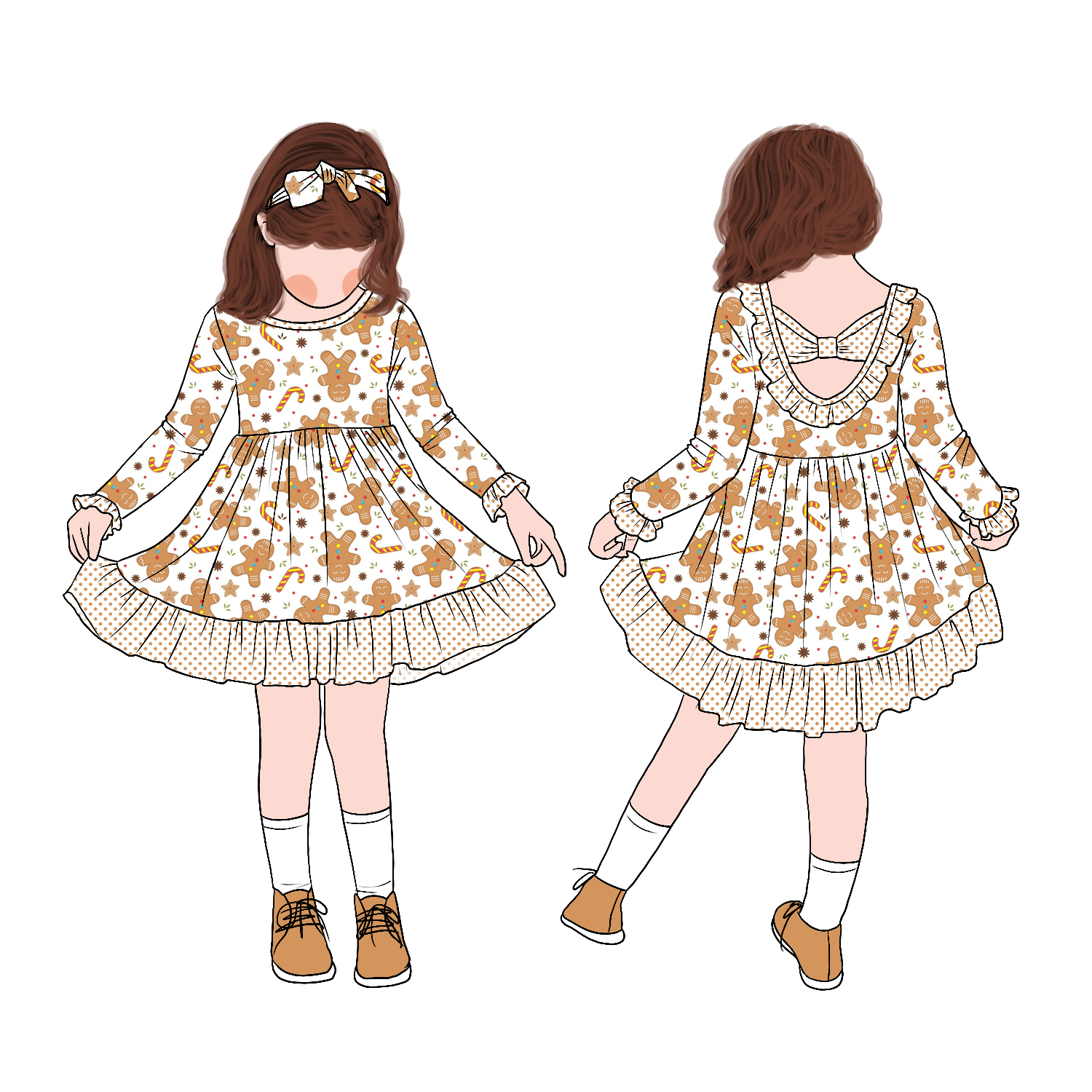 Hot Selling Personality Simple Autumn Winter Long Sleeve Printed Back with Hollow Bow Skirt Soft Skin Breathable Skirt - Image 5