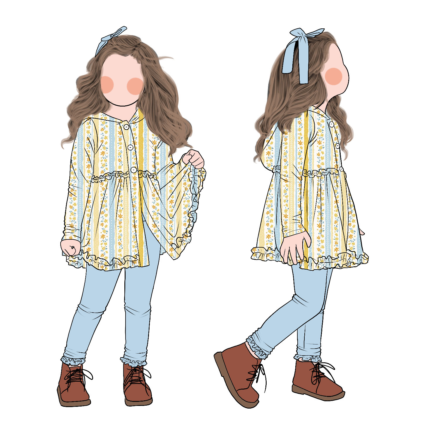 Hot Selling Fashion High Quality Milk Protein Fiber Long Sleeves Button up Peplum Set Floral Print Clothing Sets Wear a Hat - Image 4