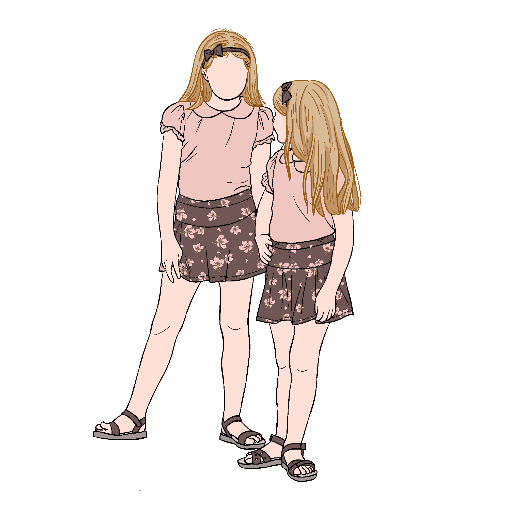 2pcs Sister Matching Set Puff Sleeved Top With Floral Skirt for Kids Girls and Toddler Baby Children - Image 4