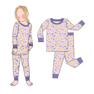 Custom Designs Comfortable Soft Bamboo Baby Girls Long Sleeve Top with Pant Set Girl Sleepwear 2PC PJS