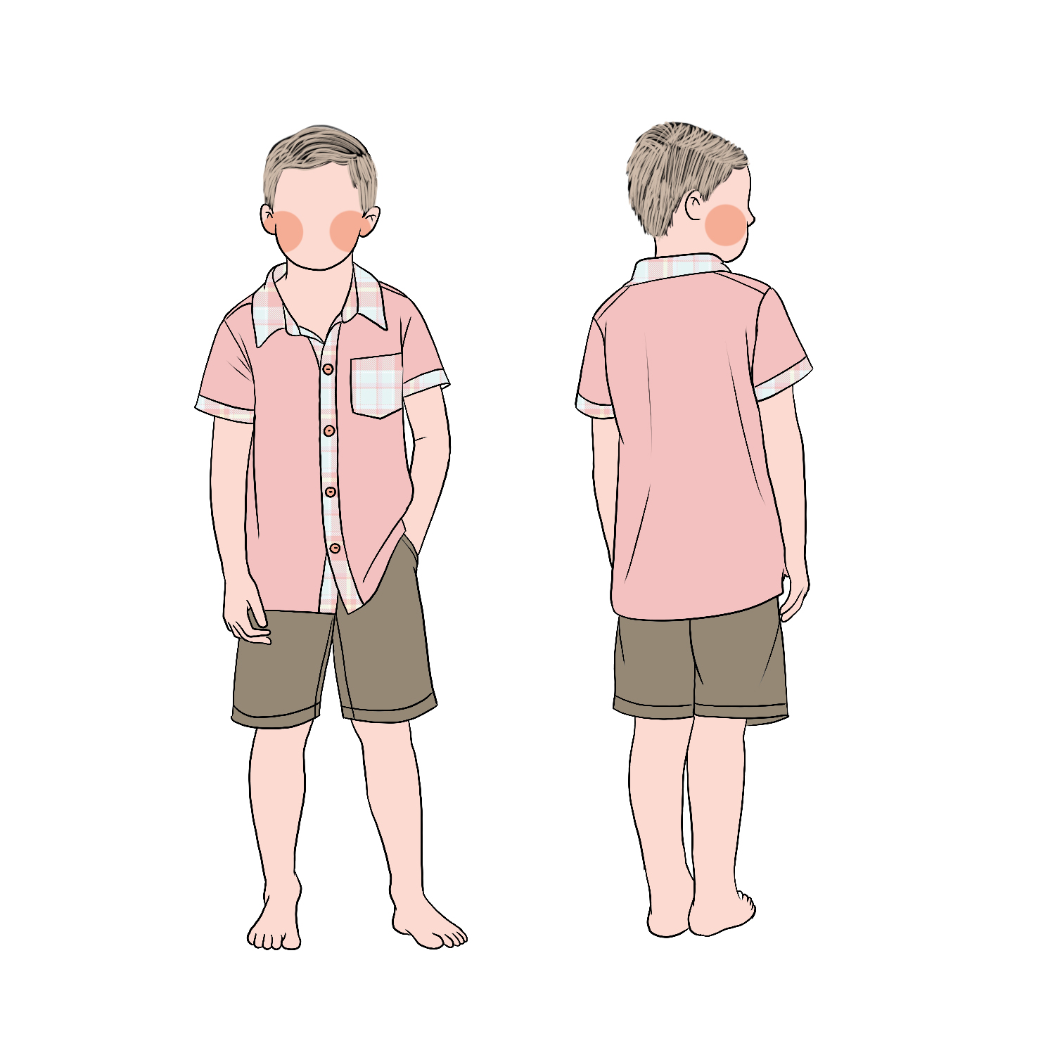 High Quality Breathable Custom Summer Solid Shirt Popular Plaid Polo Matched Boy's Casual Clothing Set