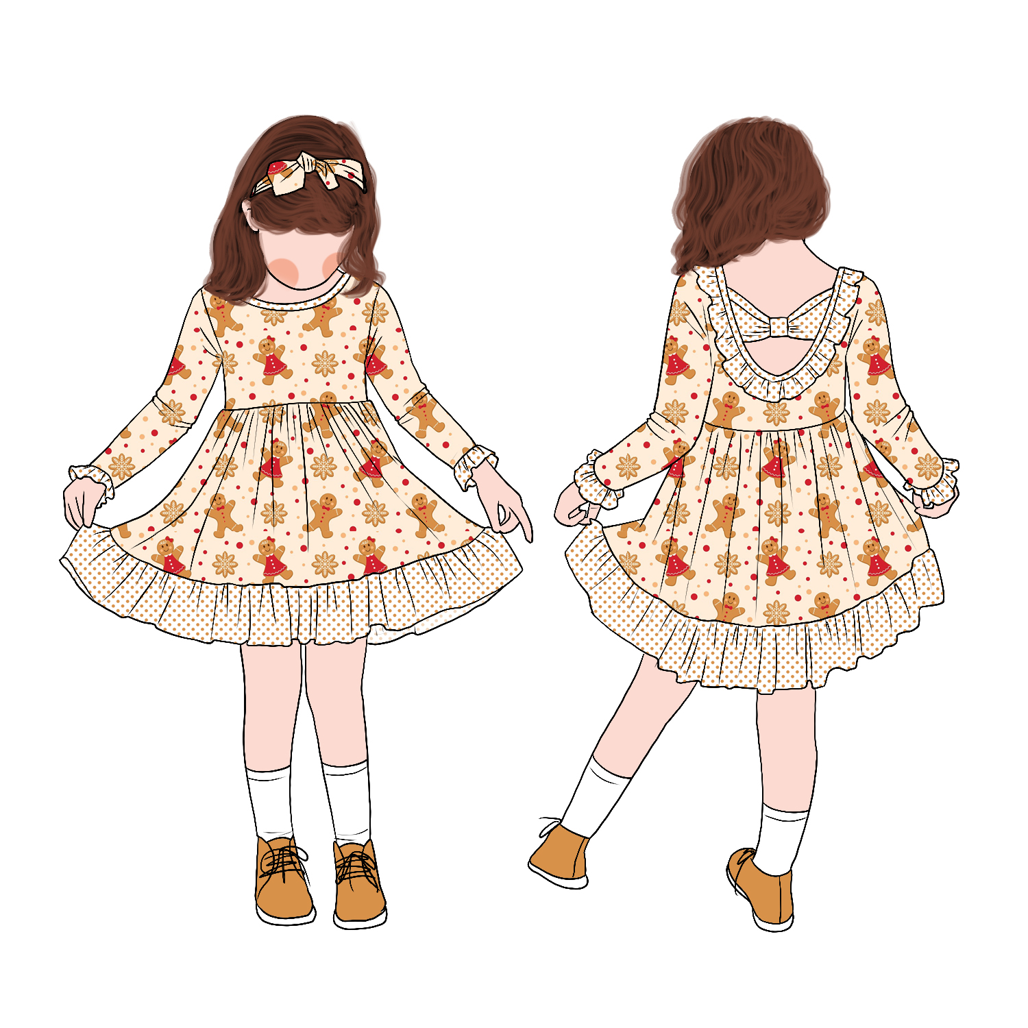 Hot Selling Personality Simple Autumn Winter Long Sleeve Printed Back with Hollow Bow Skirt Soft Skin Breathable Skirt - Image 2