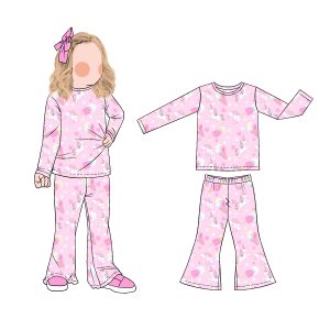 Wholesale Price New Style Autumn and Winter Long Sleeved Top Paired with Flared Pants with Cute Printed Patterns