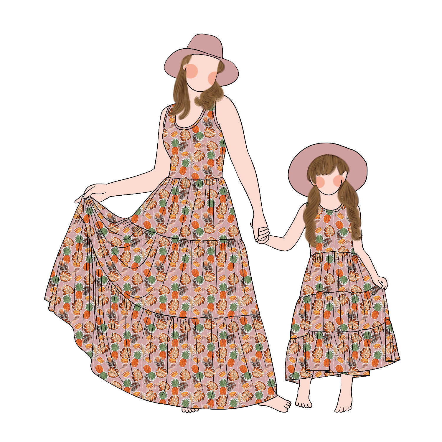 Custom Vintage Printed Sleeveless Mommy and Me Summer Holiday Twirl Maxi Dresses Family Daily Dress Set - Image 6