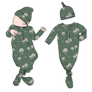 Hight Quality Breathable Newborn Baby Knotted Gown Sleeping Bag Matching Beanie for Kids Children