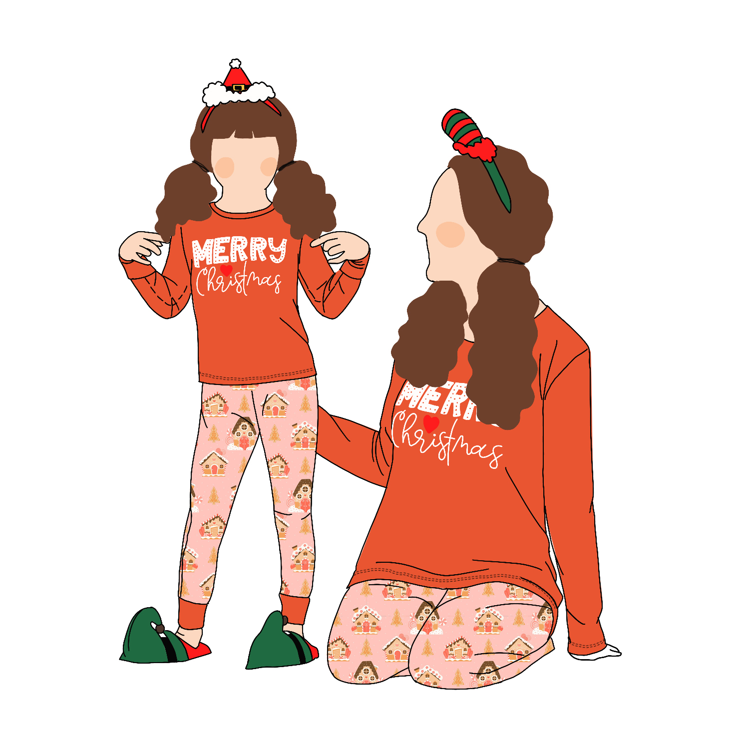 High Quality Popular Fashion 2pcs Mommy and Me Christmas Parent-Child Clothing Sleepwear Kids Girls Pajamas Set 3 Years