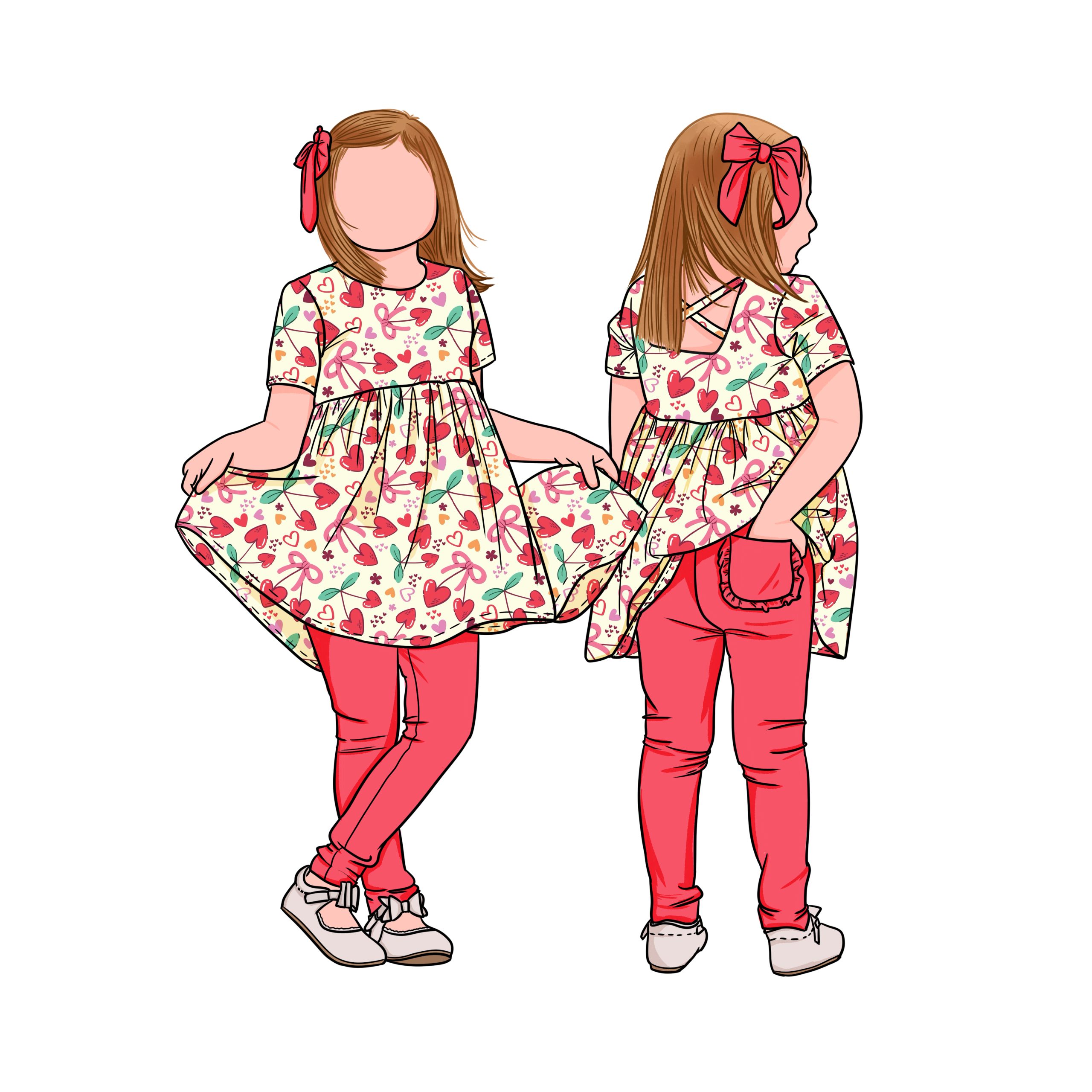 Custom Pattern Girls 2pc Play Set Back Ruffle Pocket Leggings Kids Girls Short Sleeves Tunic Set with Pants Girl Clothing Set - Image 6