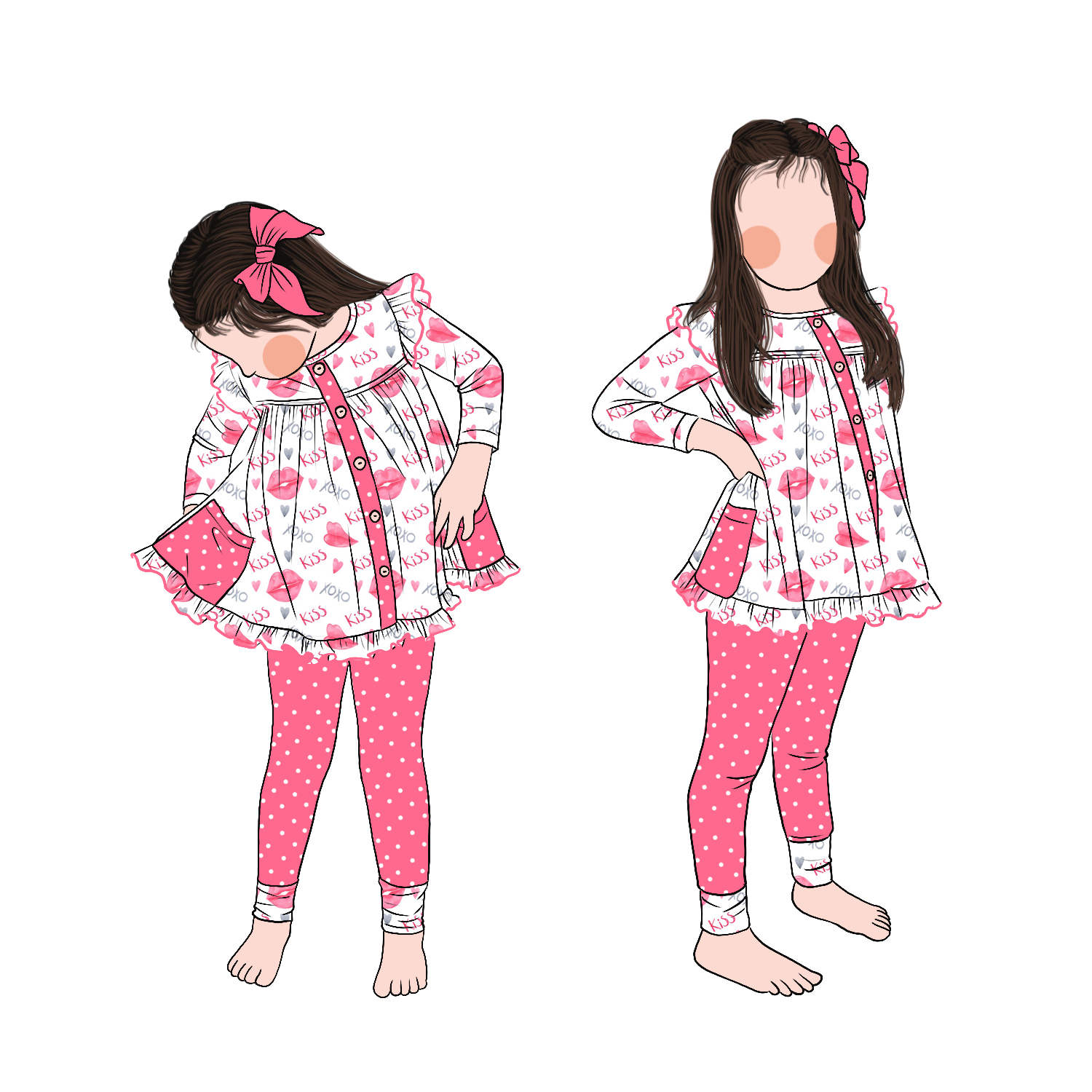 Custom Toddler Girls Long Sleeve Poka Dot Leggings and Flutter Sleeves Top With Side Pockets Children Clothing Set for Kids - Image 4