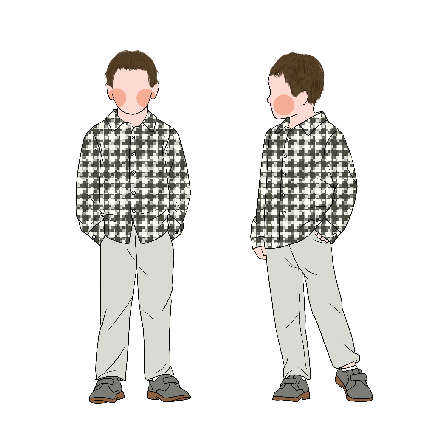 Gingham Design Fall Polo Neck Kids Two Piece Plaid Shirt and Pants Baby Clothes Sets Boys Outfit - Image 3