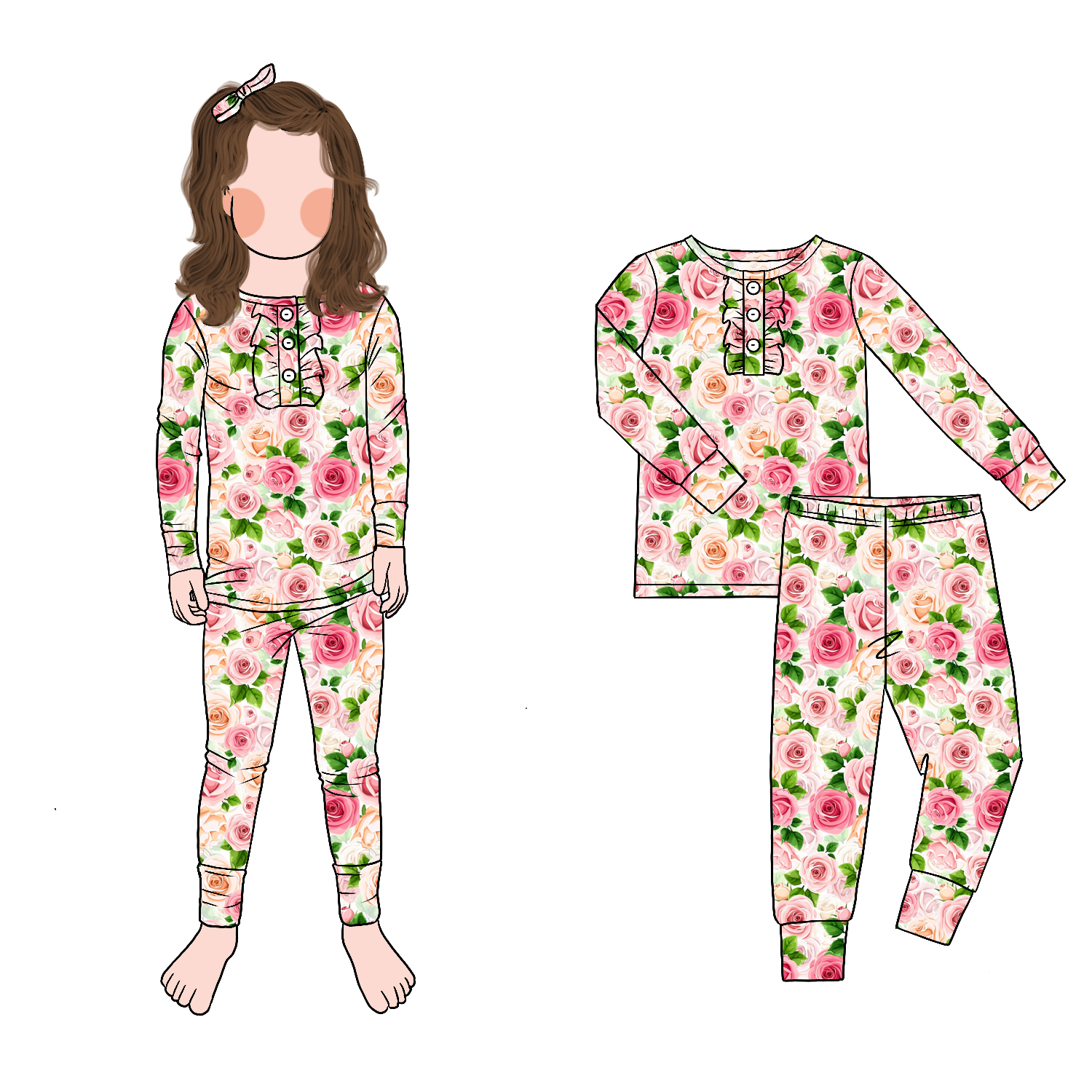 High Quality Girl Two-Piece Pajamas Set Ruffle Front Trim Long Sleeve Pants Print Soft Home Clothing for Daily Wear Autumn - Image 4