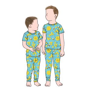 Custom Breathable Bamboo Fiber Fabric Printed Kids Boy Short Top and Pants Pajamas Set for Children