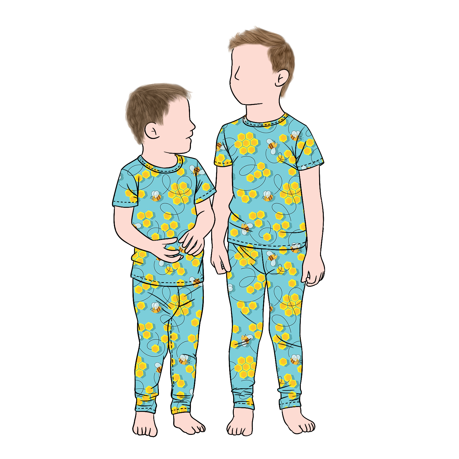 Custom Breathable Bamboo Fiber Fabric Printed Kids Boy Short Top and Pants Pajamas Set for Children