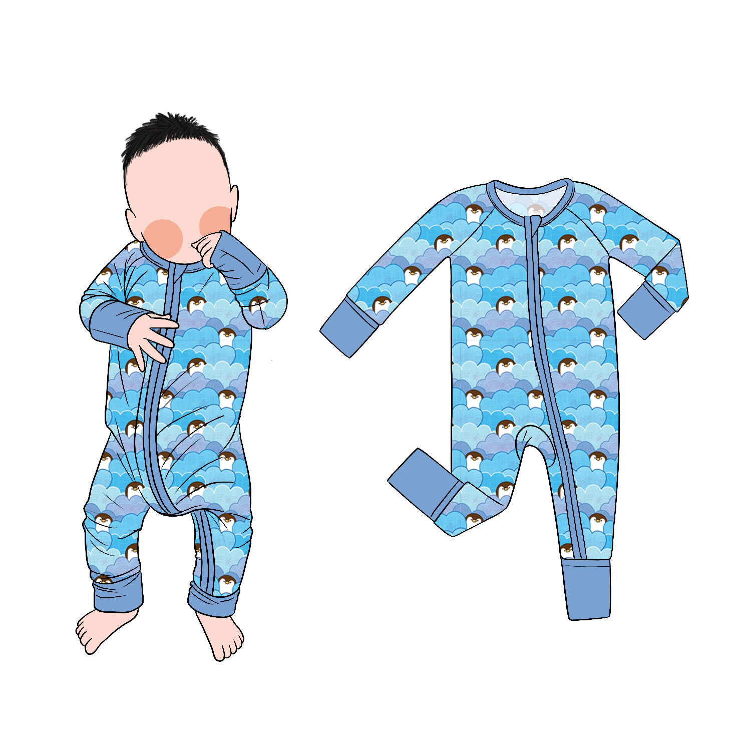 Hot Selling Boy Bamboo Romper Colorful Print Infant Bodysuit with YKK Convertible Zipper Casual for Autumn Season - Image 4
