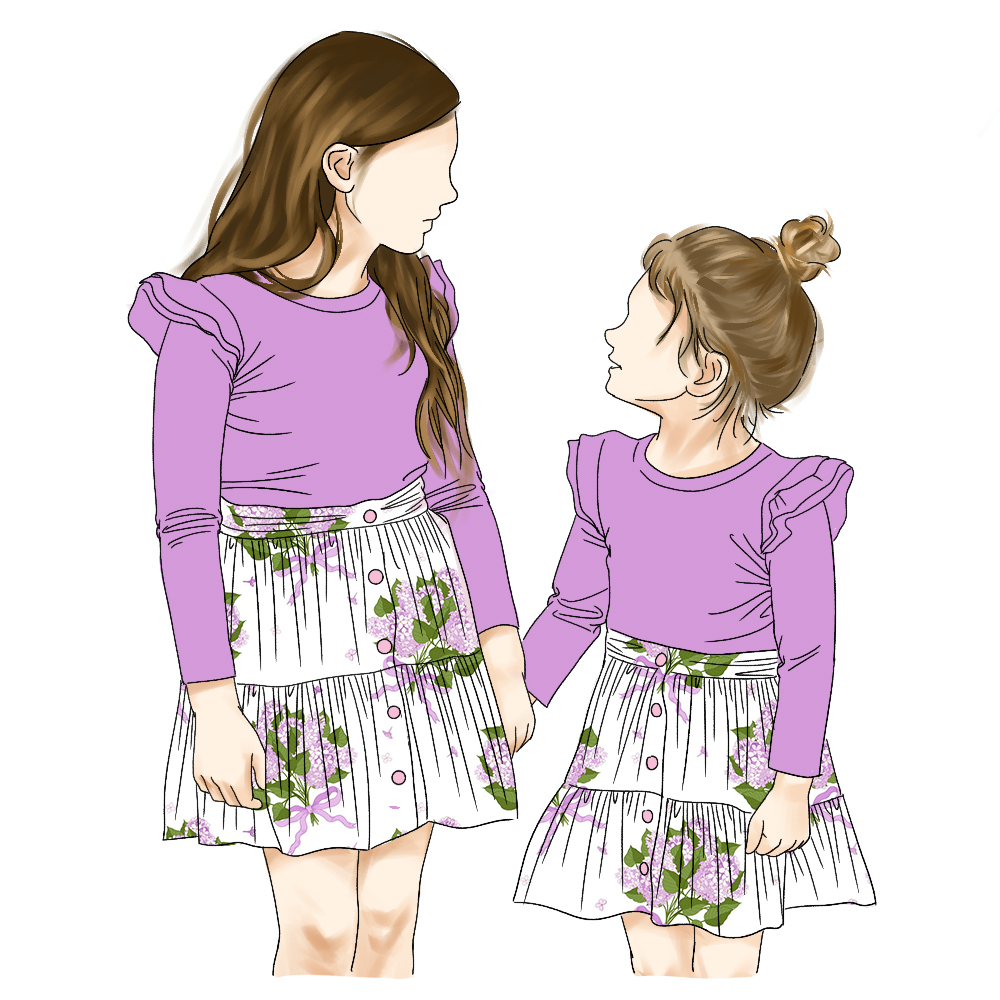 New Arrival Printing Cherry Pattern Sister Matching Outfits Skirt Dress Long Sleeve Baby Girls Ruffle Sleeve T-Shirt Set - Image 3