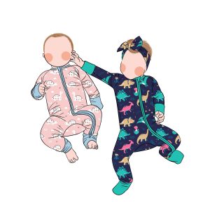 Wholesale Custom Bamboo Long Sleeve Zipper Romper for Baby Kids Autumn Casual Pajamas Matching Color Printed ODM MOQ 5pcs