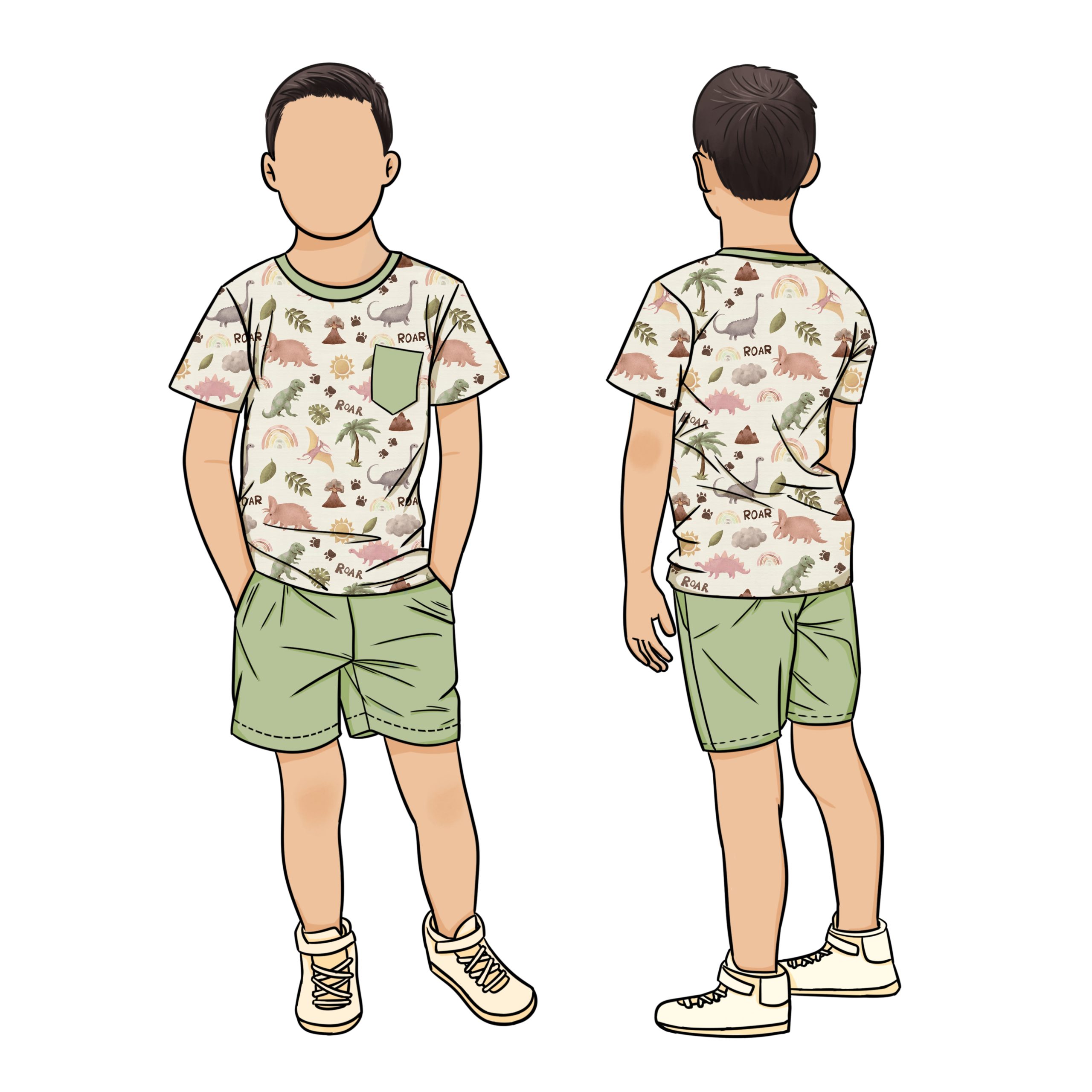 Hot Selling 2pcs Boys Clothing Sets Summer Sports Printed Front 2 Pocket Cartoon Pattern Short Sleeve T Shirt Pant Set for Kids - Image 4