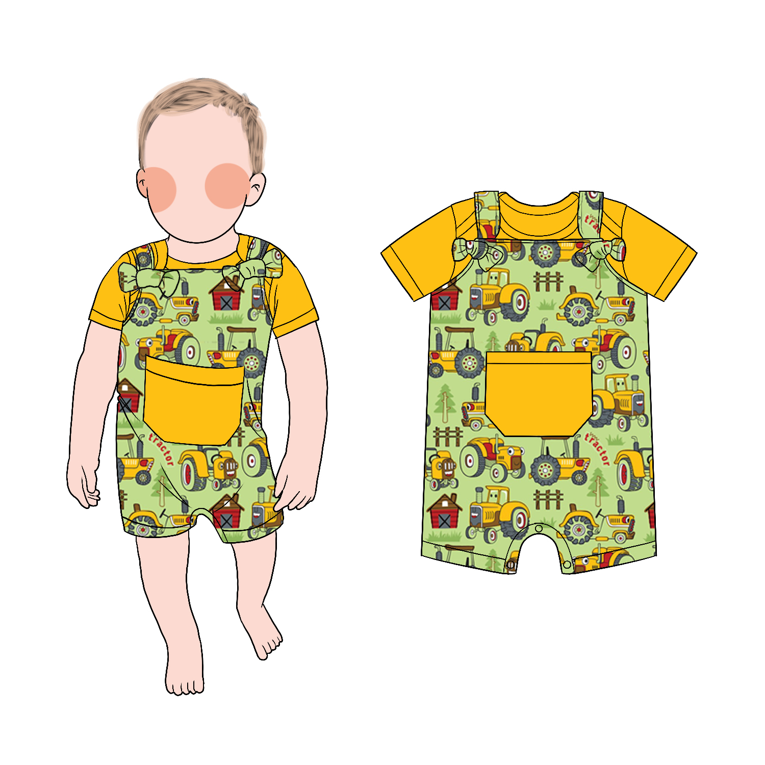 Latest Hot Sale Baby Boy Overall Set Solid Color Shirt with Pocket Shorts Romper Summer Casual Coolful Clothing