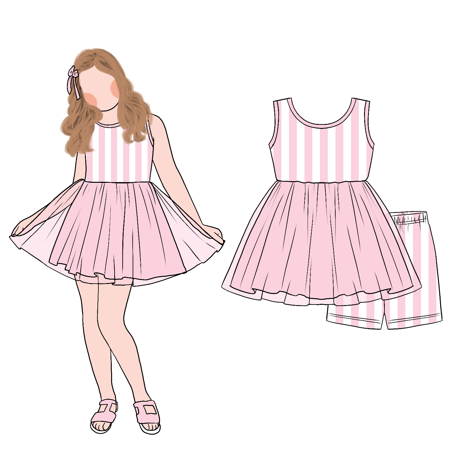 Best Selling Casual Style 2-Piece Summer Girl Clothing Sleeveless Vest Tunic Top Tulle Striped Print Complimented Printed Shorts - Image 3