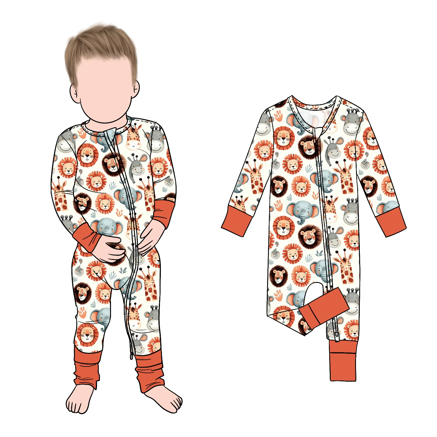Hot Selling Fashion High Quality Cute Design Animals Printed Bamboo Baby Playwear Romper Footed Onesie - Image 2