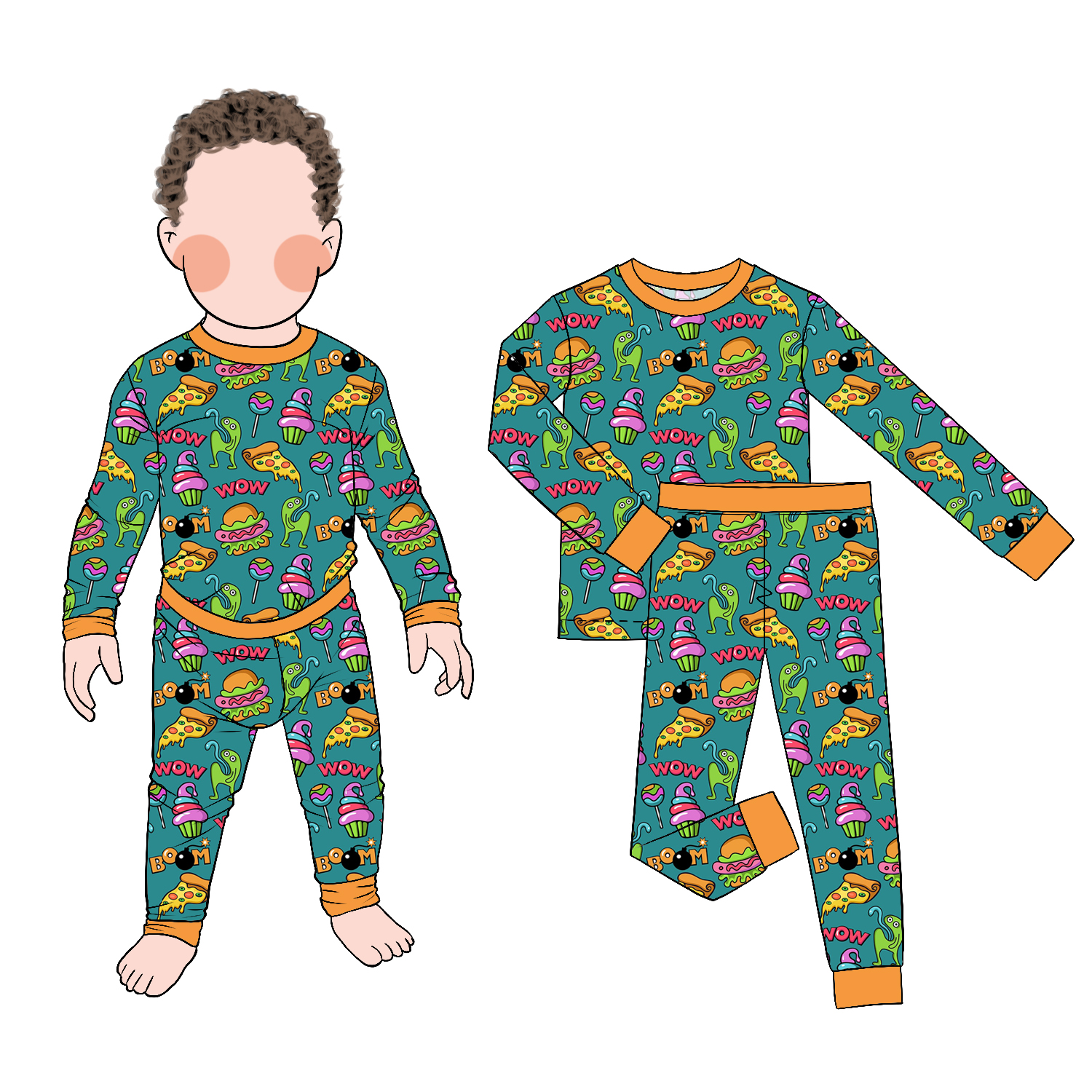 Good Quality Long Sleeve and Pants Two-piece Pajamas Spring Autumn 2pc Set with Buttons Kids Pajamas - Image 5