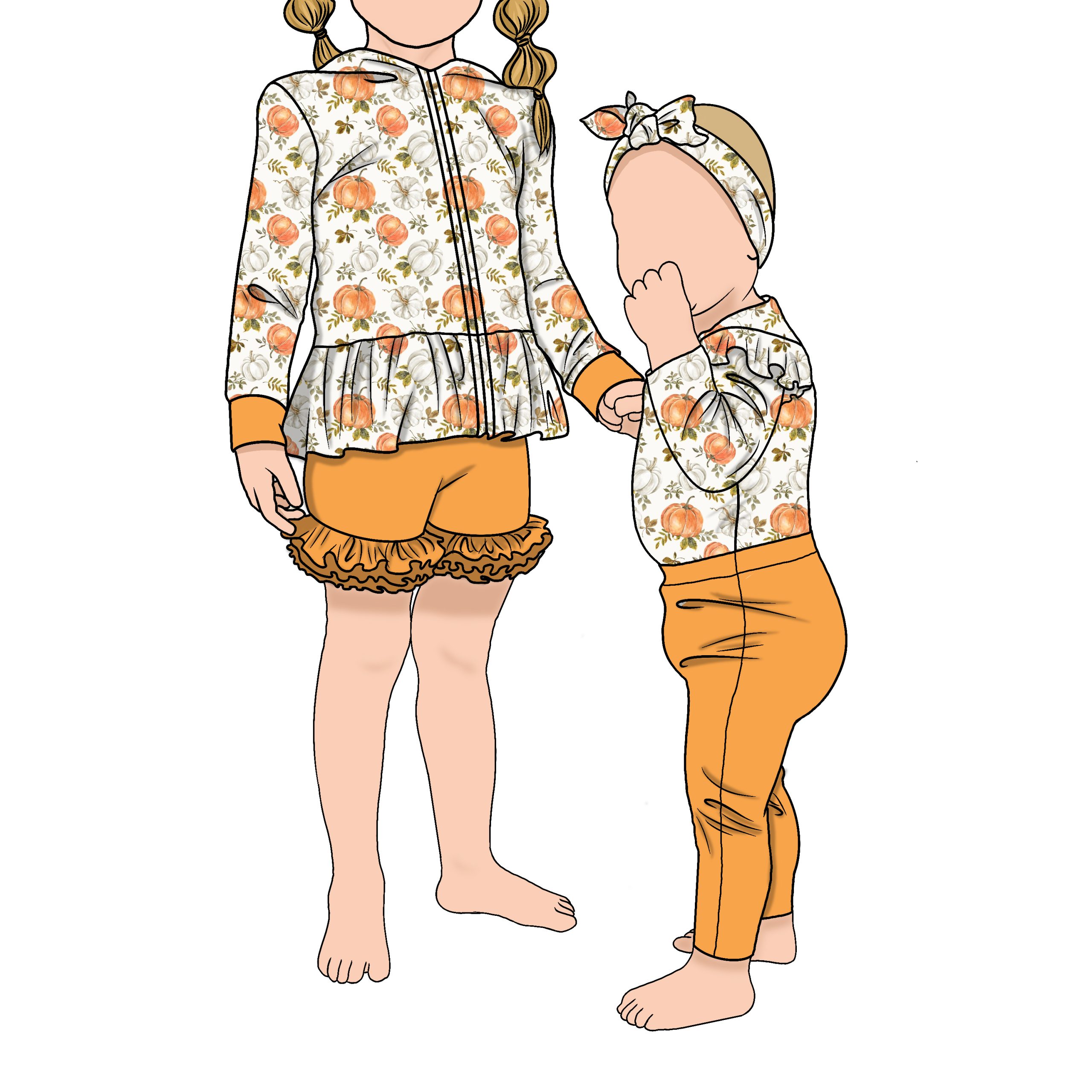 Korean High Quality Soft Brushed Milk Silk 2pcs Cute Girls Zipper Jackets Pumpkin Pattern Long Sleeve Baby Sister Hoodie Set - Image 6