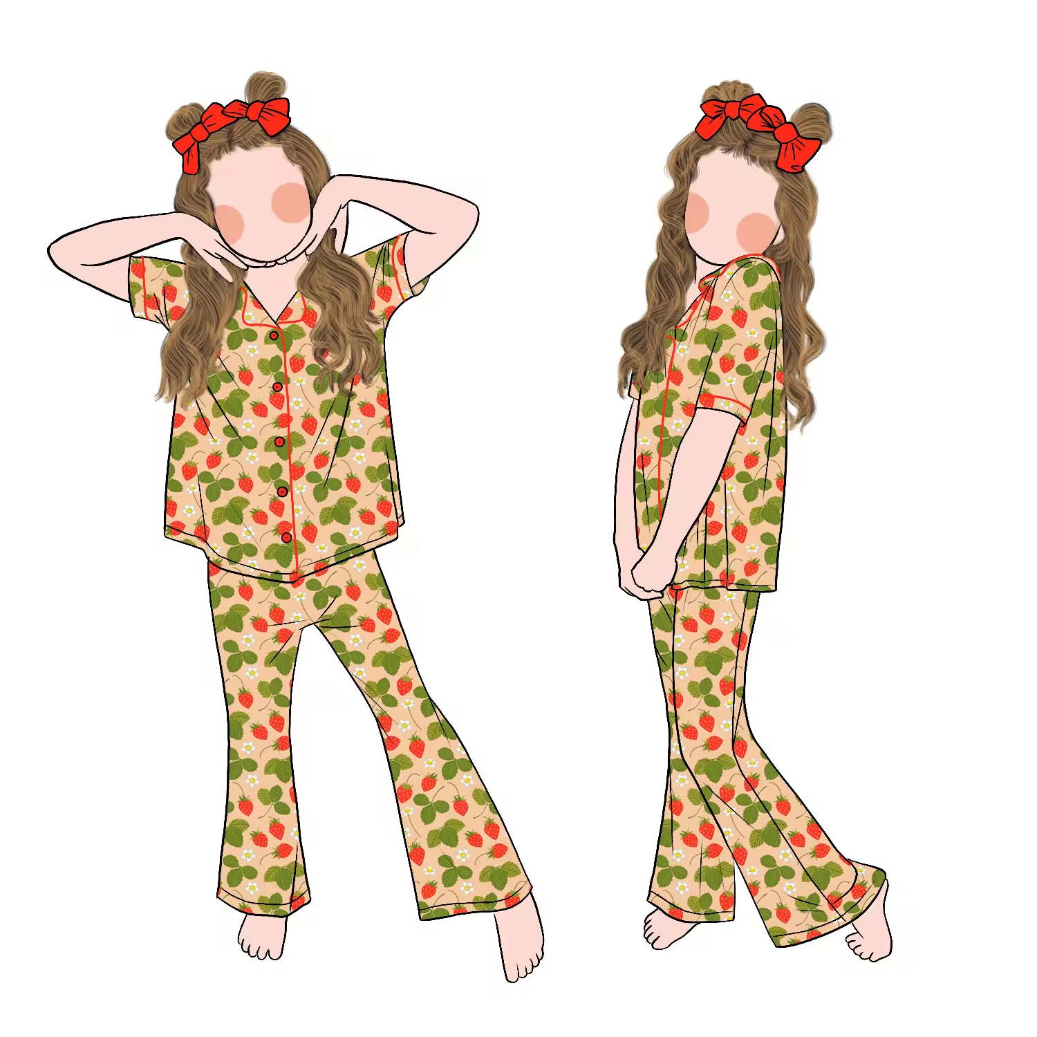 Good Quality Wholesale Custom Girls Short Sleeves Buttons up Pajamas Set Flare Pants Sleepwear for Kids Children - Image 5