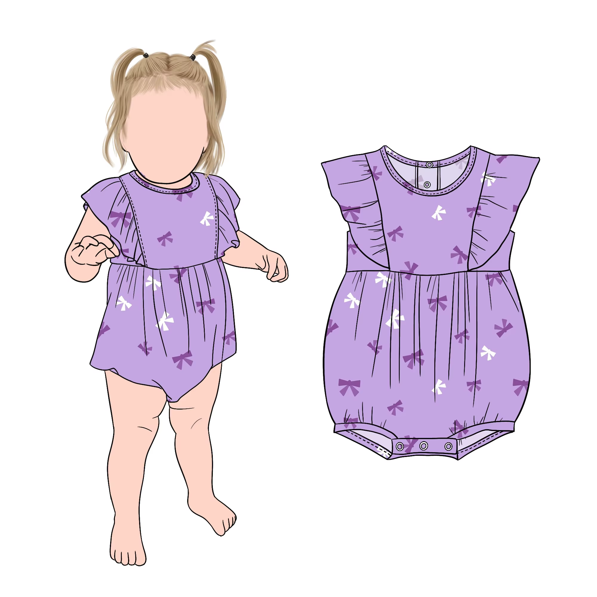 Milk Protein Fiber Custom Hot Selling Sweet Bow and Fruit Printed Baby Girl Snap Buttons Ruffle Bodysuit for Kids Children - Image 6