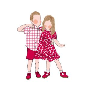Hot Sale Summer Sister and Brother Infant Matching Design Valentine's Day Hearts Print Plaid Girls Boy Clothing Set