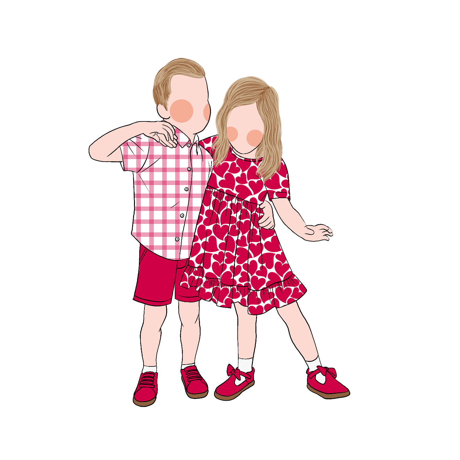 Hot Sale Summer Sister and Brother Infant Matching Design Valentine's Day Hearts Print Plaid Girls Boy Clothing Set
