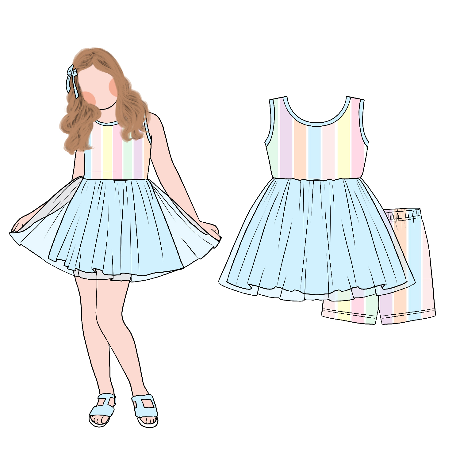 Best Selling Casual Style 2-Piece Summer Girl Clothing Sleeveless Vest Tunic Top Tulle Striped Print Complimented Printed Shorts - Image 5