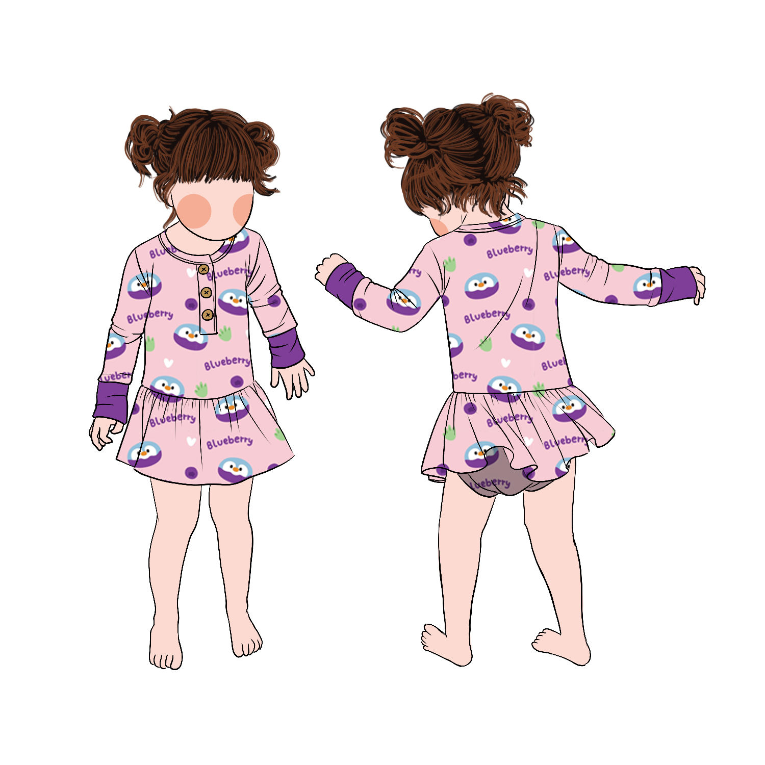 Boutique Girl Long Sleeves Brushed Milk Protein Fiber Girl Twirl Romper Skirt Romper Shorts With Snap Buttons - Image 4