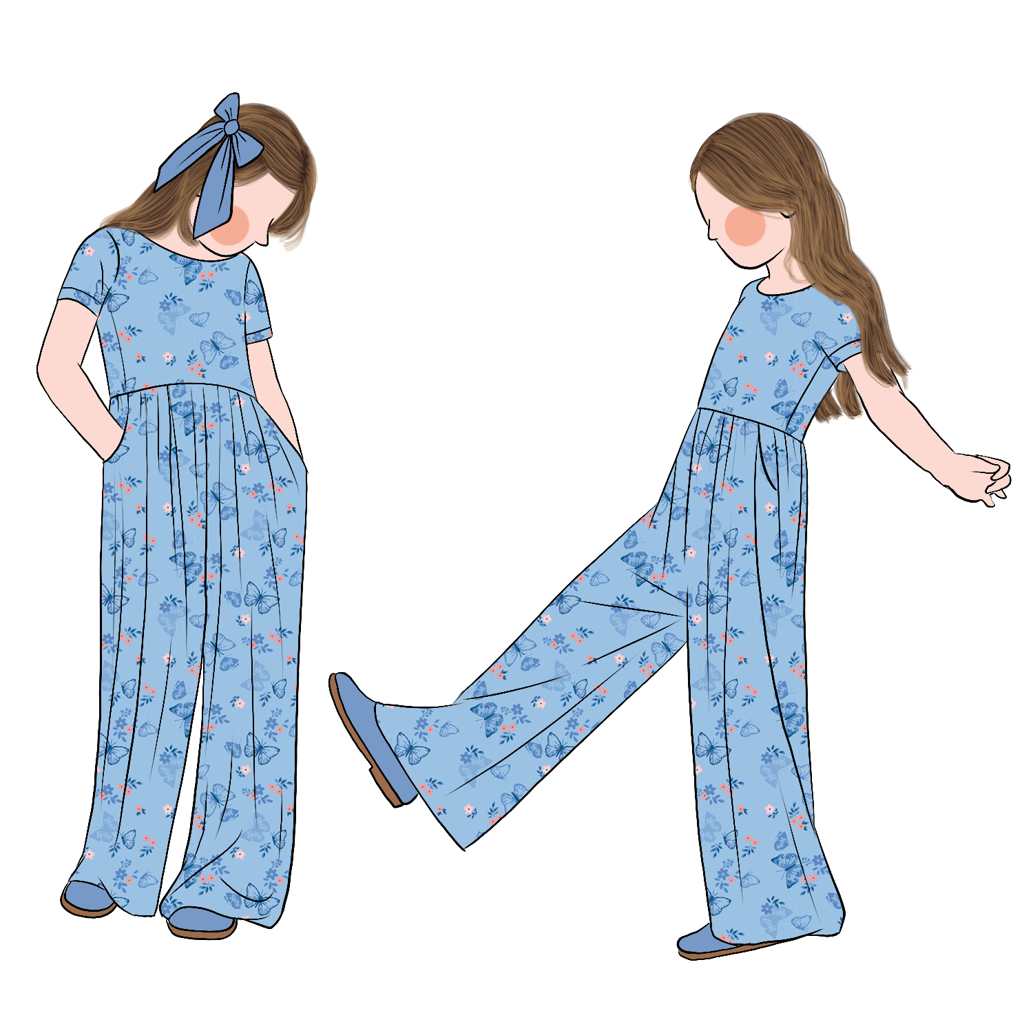 Wholesale Causal Comfortable Girls Flower Printed Short Sleeves Leggy Romper with Side Pockets for Kids Girls - Image 6