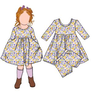 Wholesale High Quality Autumn Design Vintage Floral Print O-Neck Long Sleeve Baby Girl Dress Skirt With Shorts Pant