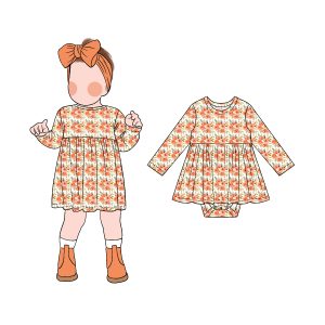 Hot Selling Personality Simple Flower Pattern Long Sleeve Girls Skirted Roper with Snap Buttons Suitable for Daily Dressing