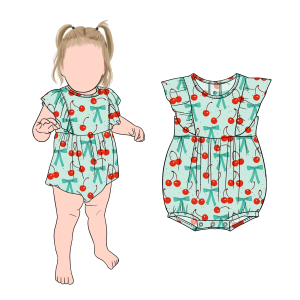 Milk Protein Fiber Custom Hot Selling Sweet Bow and Fruit Printed Baby Girl Snap Buttons Ruffle Bodysuit for Kids Children