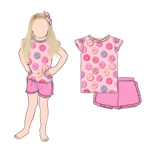Custom Summer Girls Set Flutter Sleeve Top and Solid Ruffle Shorts Children Clothing Set for Kids