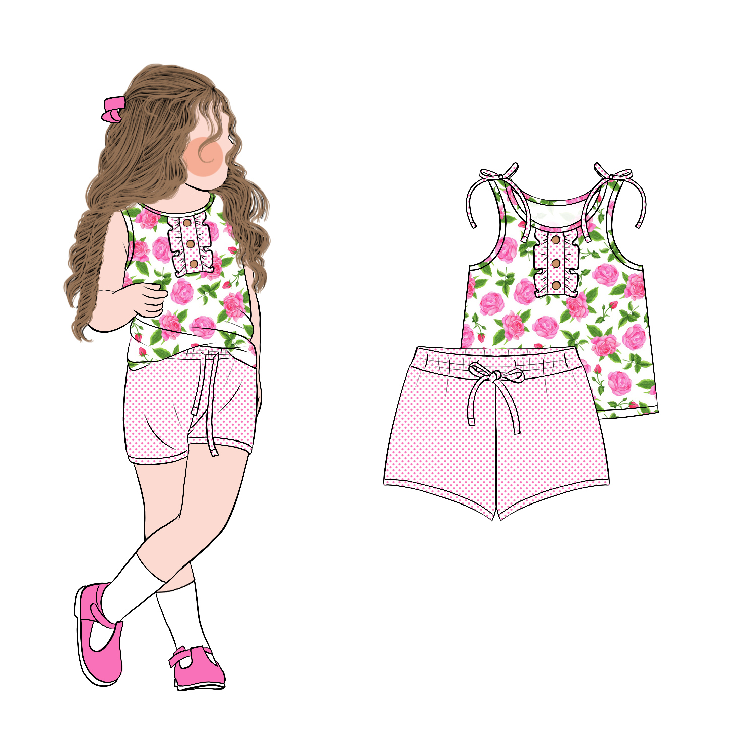 Top Fashion Custom Girls Sweet Style Summer Short Sleeves Floral Ruffle 2pcs Shorts Clothing Set for Children - Image 2