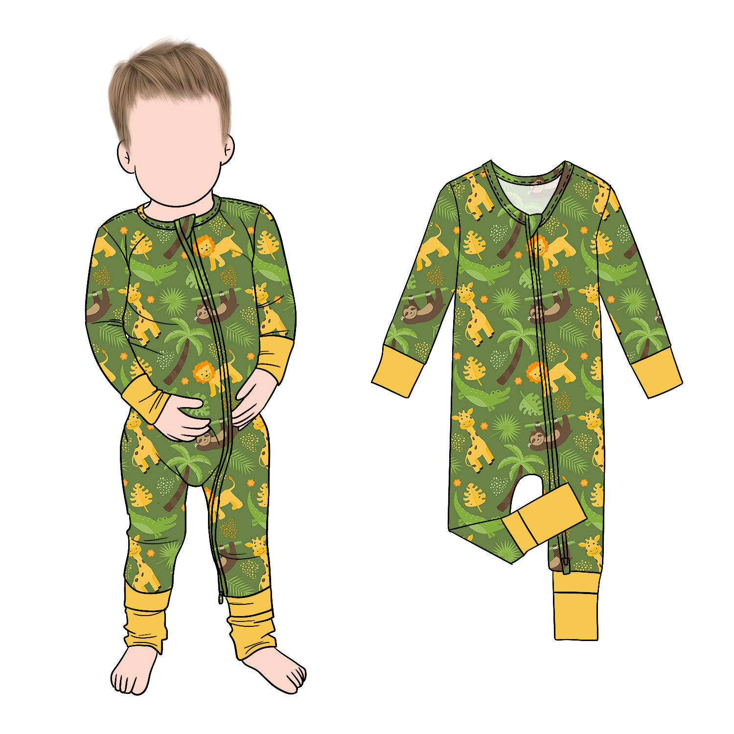 Hot Selling Fashion High Quality Cute Design Animals Printed Bamboo Baby Playwear Romper Footed Onesie