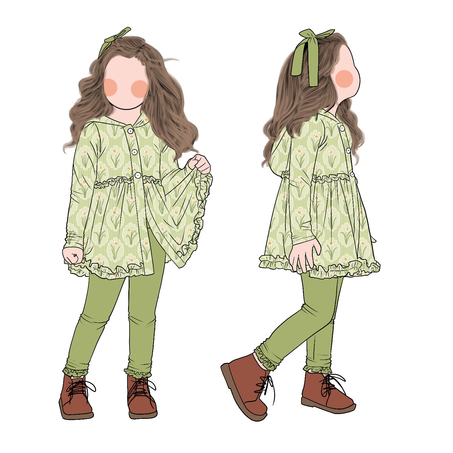 Hot Selling Fashion High Quality Milk Protein Fiber Long Sleeves Button up Peplum Set Floral Print Clothing Sets Wear a Hat - Image 2