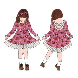 Hot Selling Personality Simple Autumn Winter Long Sleeve Printed Back with Hollow Bow Skirt Soft Skin Breathable Skirt