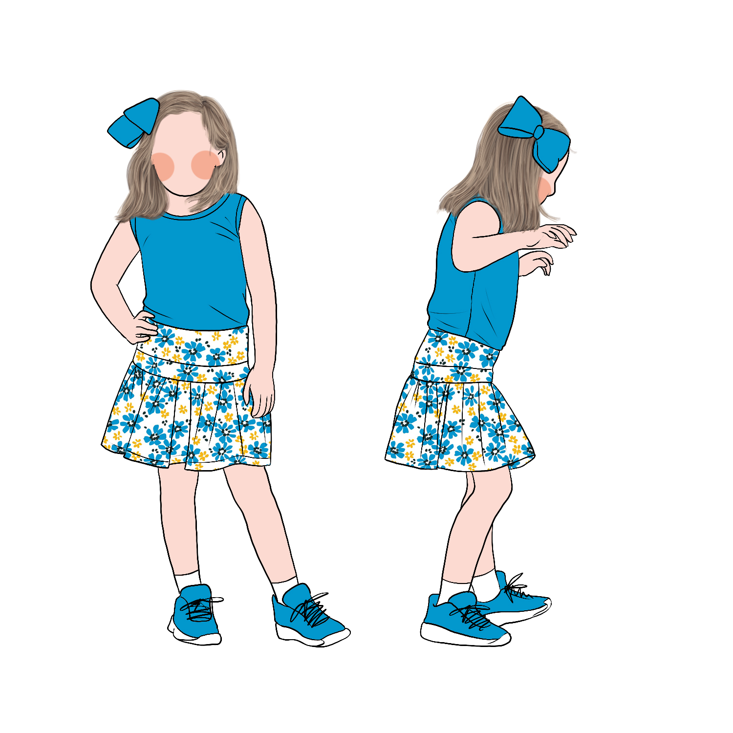 Custom Pretty Popular Soft Cool Girls Solid Tank Top Matching Floral Skirt Dress Set for Kids Girls - Image 6