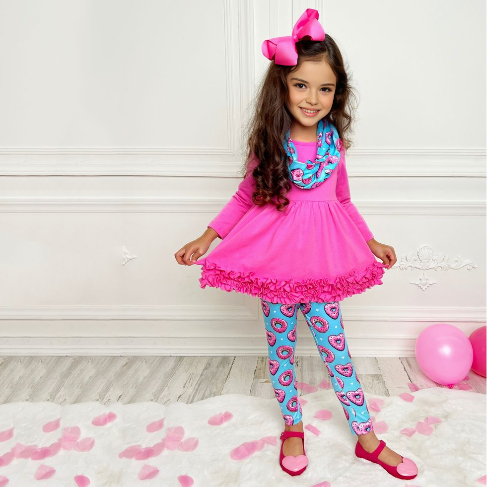 Custom 2pcs Brushed Milk Silk Ruffle Solid Color Dress and Leggings Pant Children Baby Girls Clothing Set for Adults - Image 6