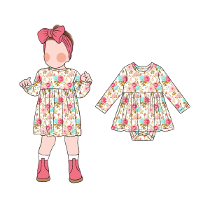 Hot Selling Personality Simple Flower Pattern Long Sleeve Girls Skirted Roper with Snap Buttons Suitable for Daily Dressing