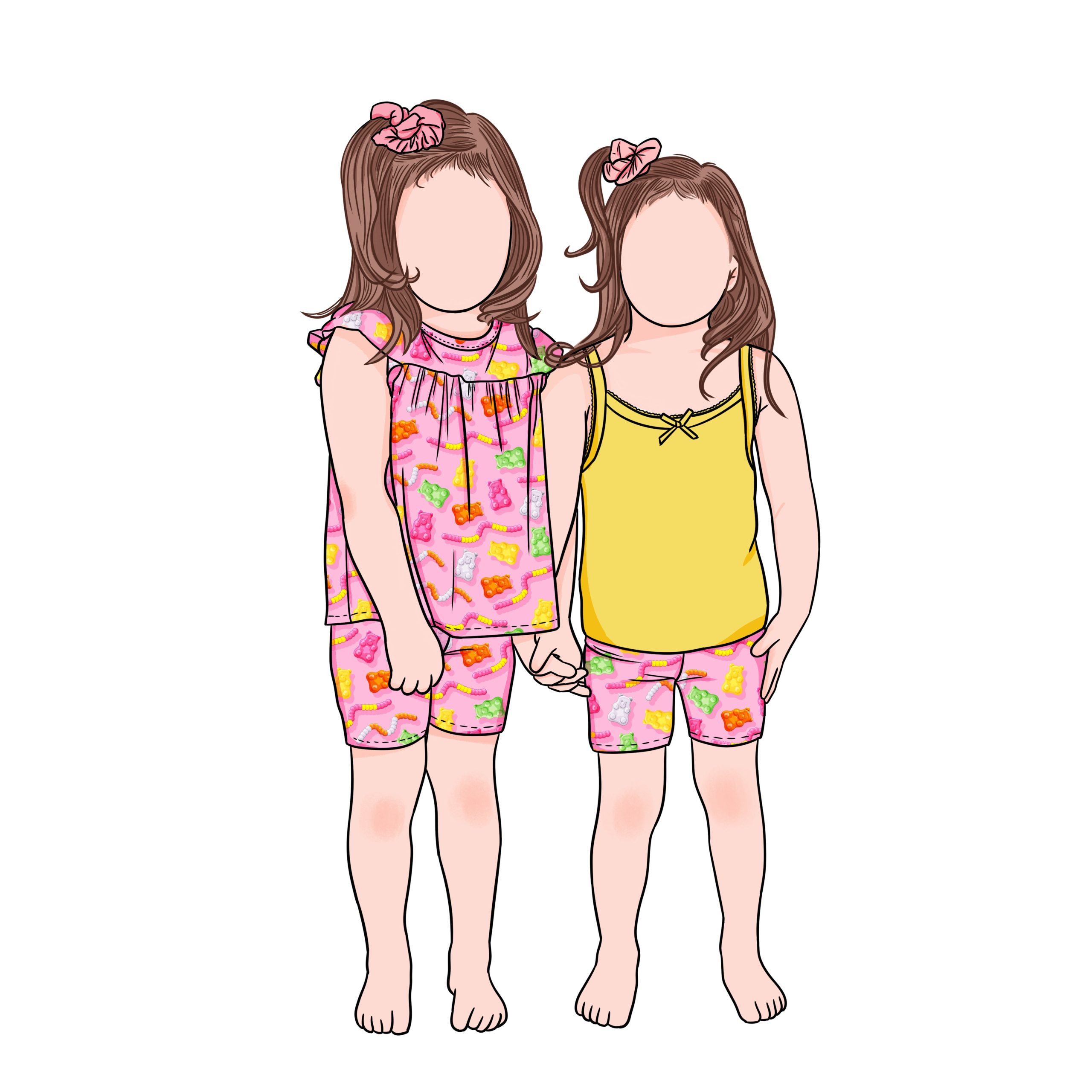 New Arrival Super Quality Sister Matching Summer 2pc Girls Shorts Set Printed Casual 2pcs Kids Girls Clothing Sets